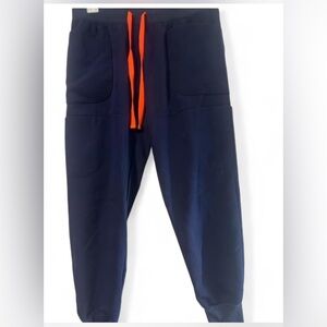 Figs Dark Blue Joggers with Bright Orange Drawstring